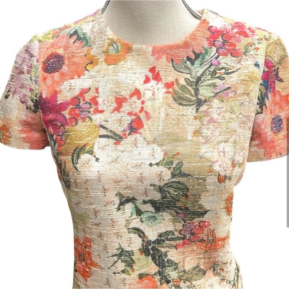 Tory Burch Cream/Peach Multi Kaley Floral Tweed Crew Neck Short Sleeve Dress (2) - Picture 5 of 13
